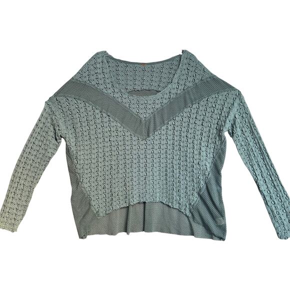 Free PeopleTextured Open Weave Fishnet Mesh Sheer Top Women No Size Boho Blue - Picture 2 of 12